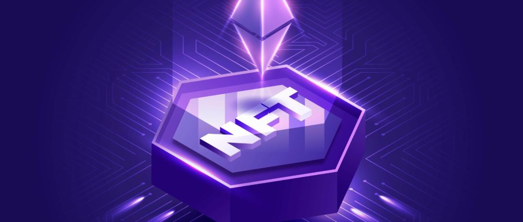 Logo de Ethereum sobre el acrónimo NFT