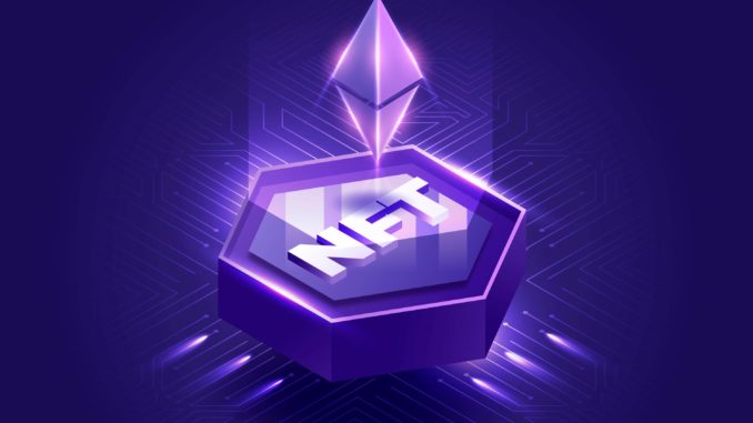 Logo de Ethereum sobre el acrónimo NFT